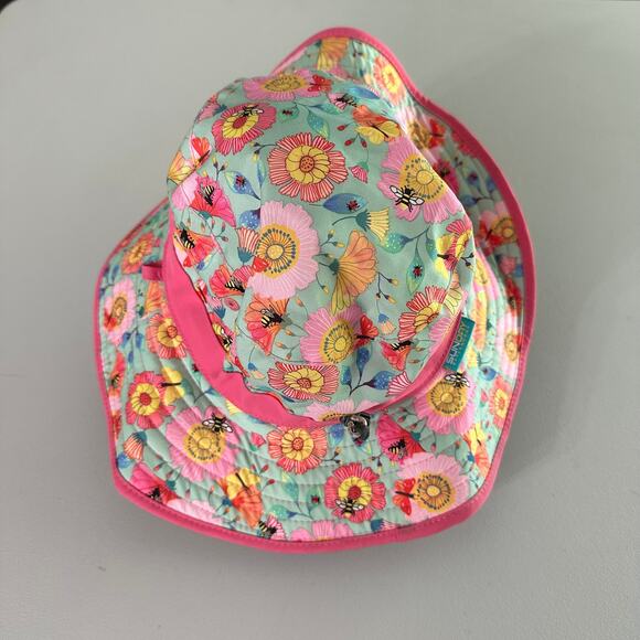 Sunday Afternoons Kids Reversible Sun Hat M UPF 50+ Pink Floral Khaki 3–6 Yr - Picture 1 of 7